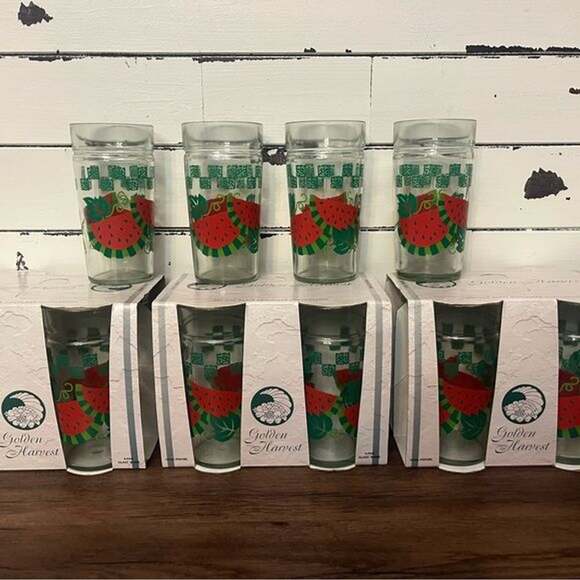 Anchor Hocking Other - Set of 16 Vintage Anchor Hocking Golden Harvest Glass Tumblers-Watermelon Design